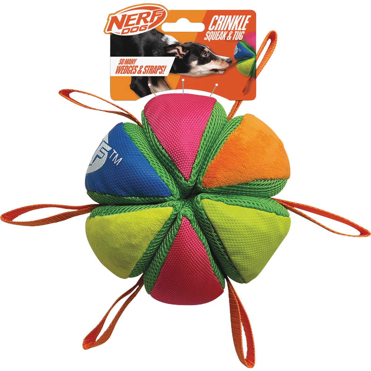 Nerf Dog 5.9 In. Plush Squeak & Crunch Wedge Ball with Straps