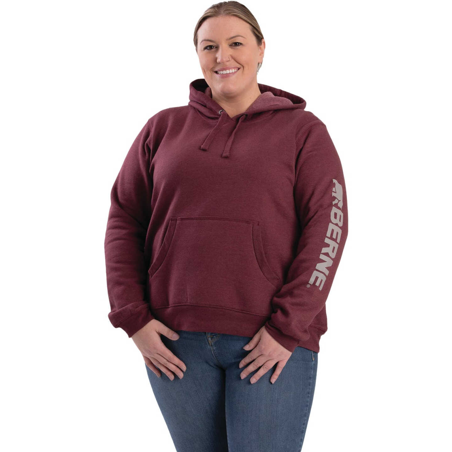 Berne Small Cabernet Women's Signature Sleeve Pullover Hooded Sweatshirt Image 2