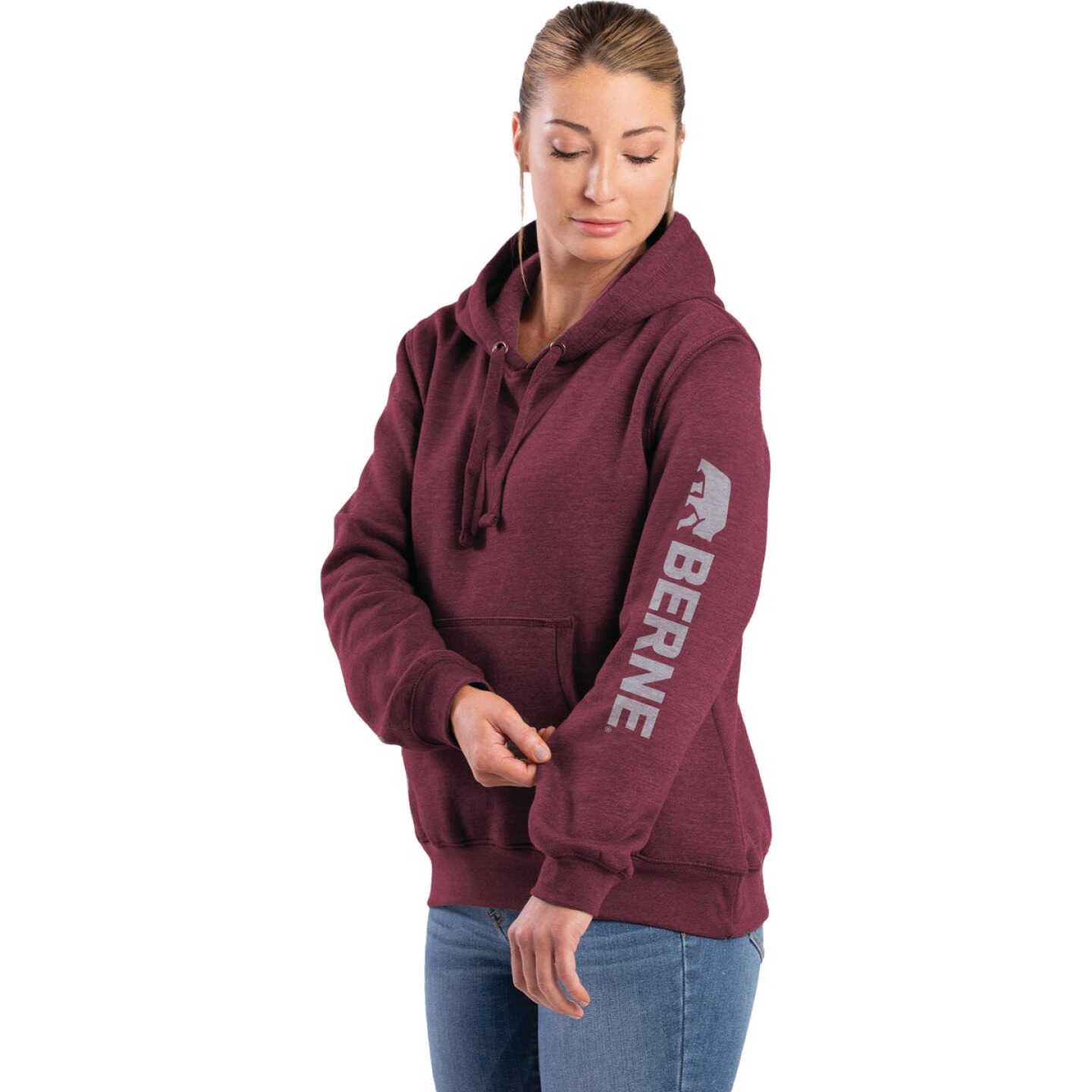 Berne Small Cabernet Women's Signature Sleeve Pullover Hooded Sweatshirt Image 1