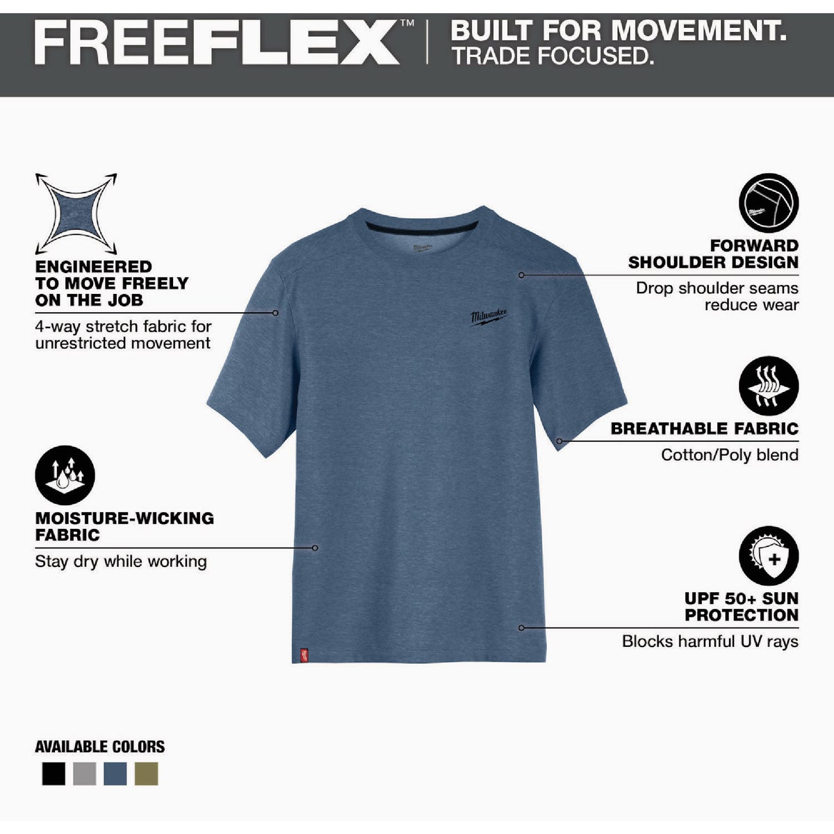 Milwaukee FREEFLEX Men's Large Blue Hybrid Short Sleeve Work Shirt Image 2