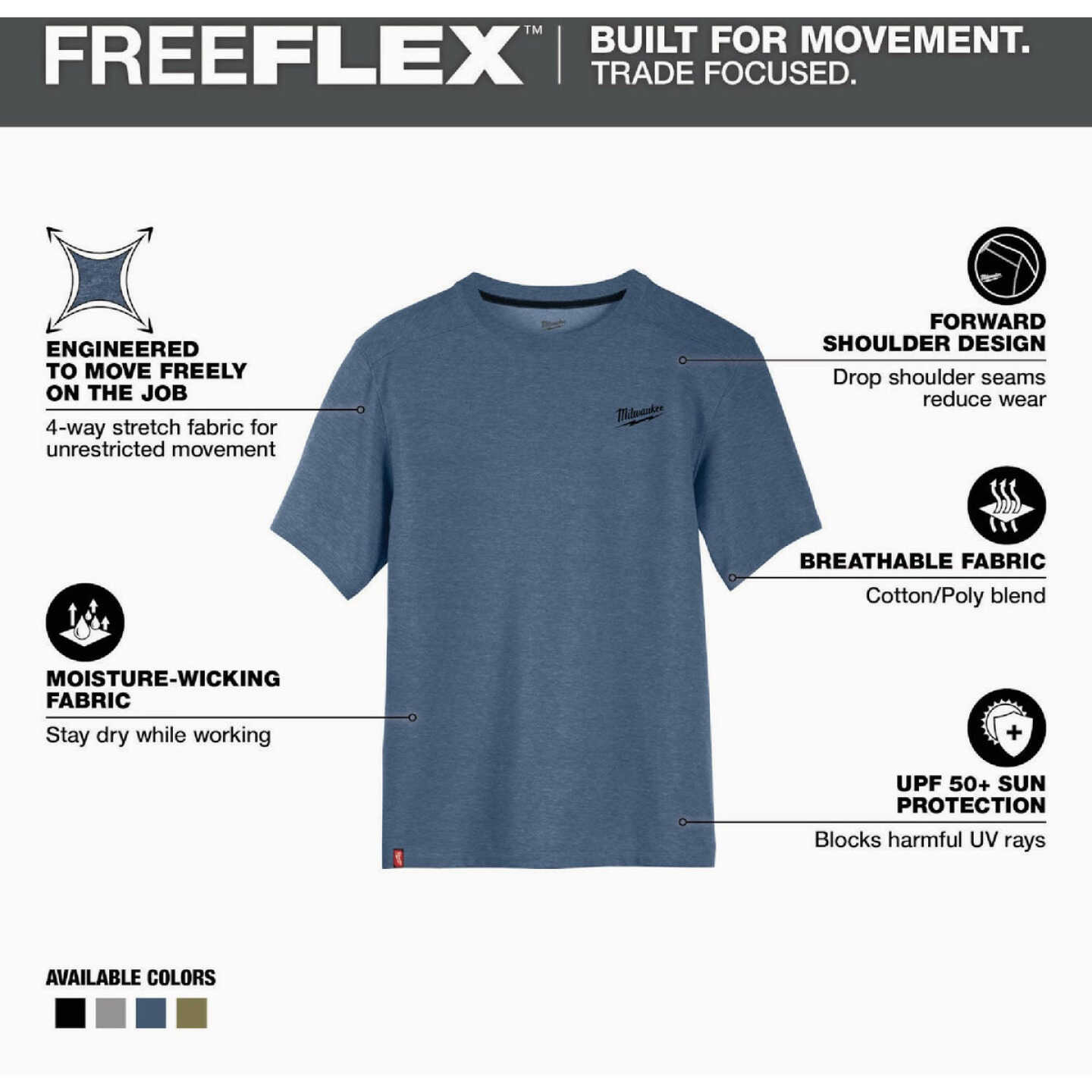 Milwaukee FREEFLEX Men's XL Blue Hybrid Short Sleeve Work Shirt Image 2