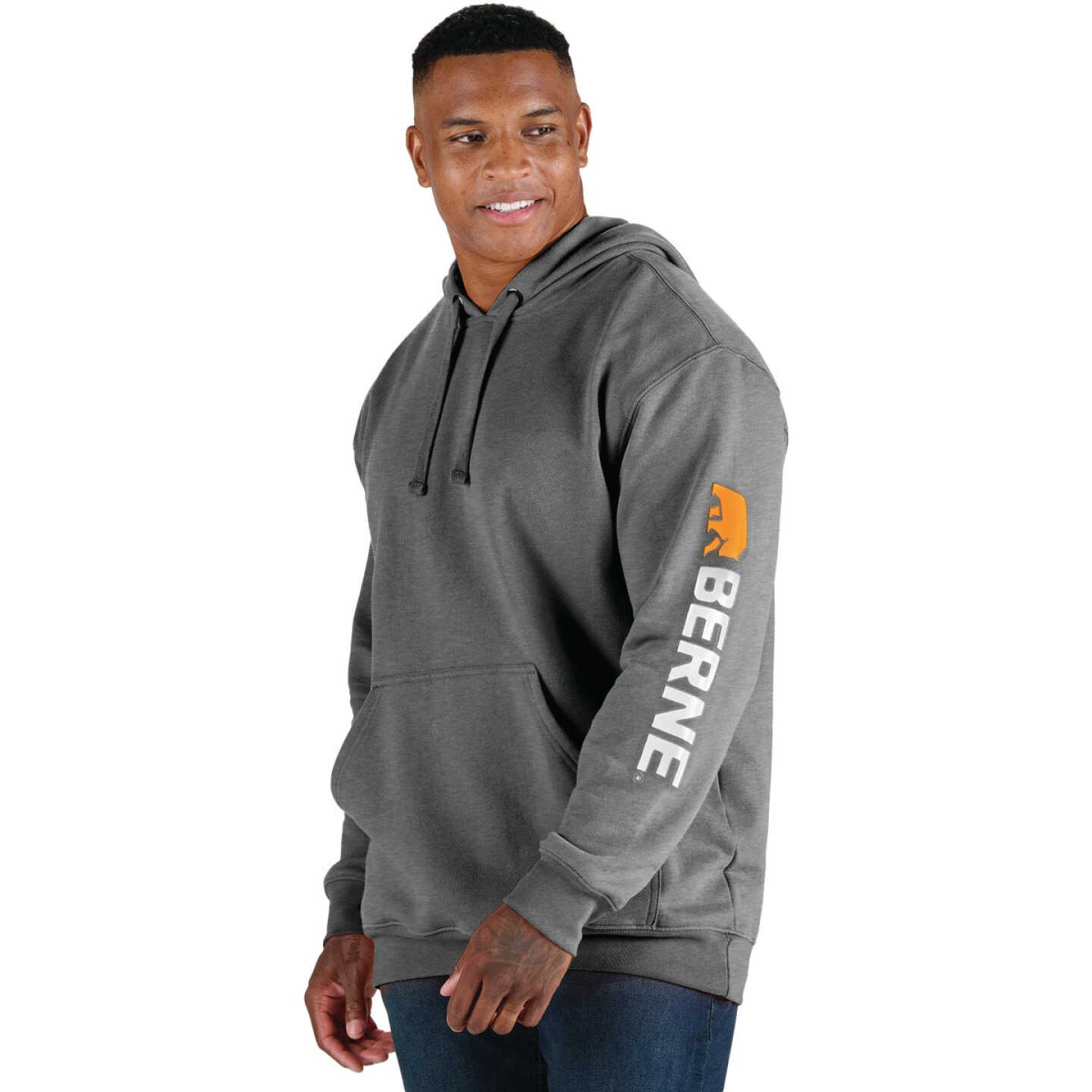 Berne Men's Medium Regular Graphite Signature Sleeve Hooded Pullover Sweatshirt Image 1