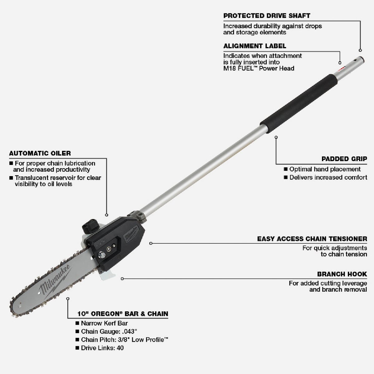 Milwaukee M18 FUEL 10 In. Pole Saw Attachment for QUIK-LOK Attachment System Image 3