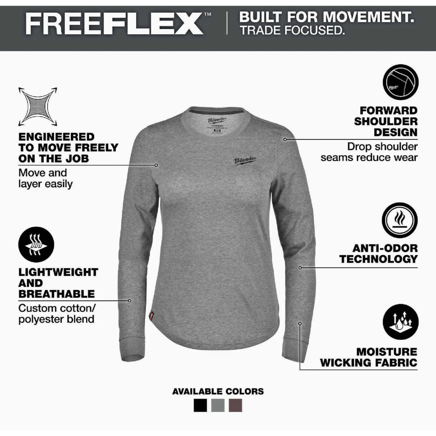Milwaukee FREEFLEX Women's XL Gray Long Sleeve Hybrid T-Shirt Image 2
