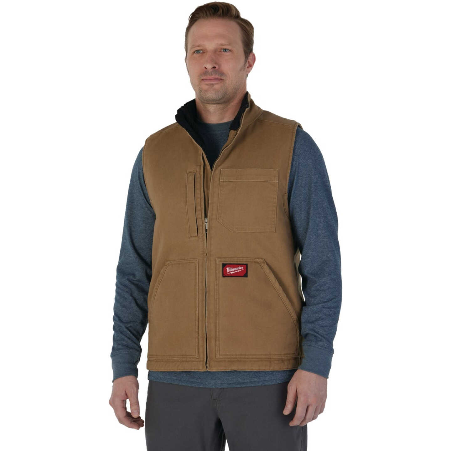 Milwaukee GRIDIRON Men's Large Brown Sherpa-Lined Vest Image 1