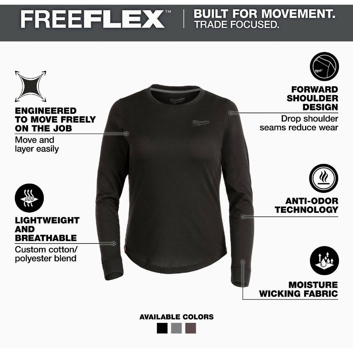 Milwaukee FREEFLEX Women's Small Black Long Sleeve Hybrid T-Shirt Image 2