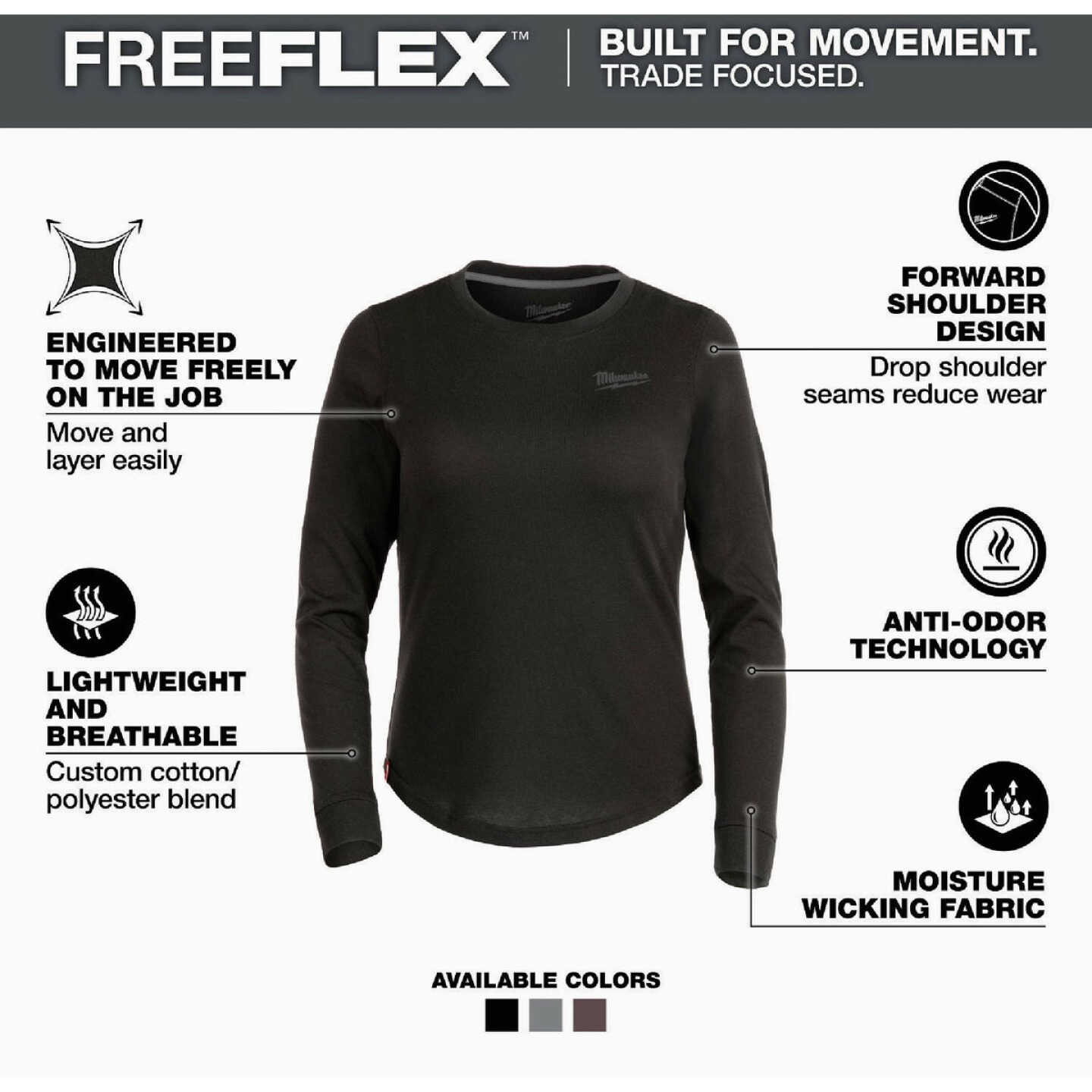 Milwaukee FREEFLEX Women's Small Black Long Sleeve Hybrid T-Shirt Image 2