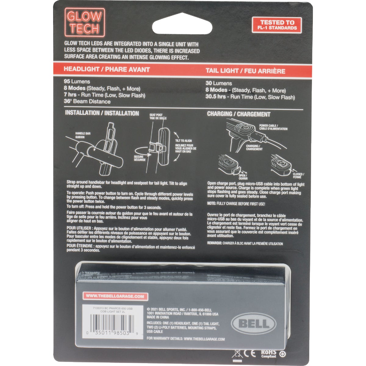 Pharos 650 LED USB Rechargeable Bicycle Light Set Image 3