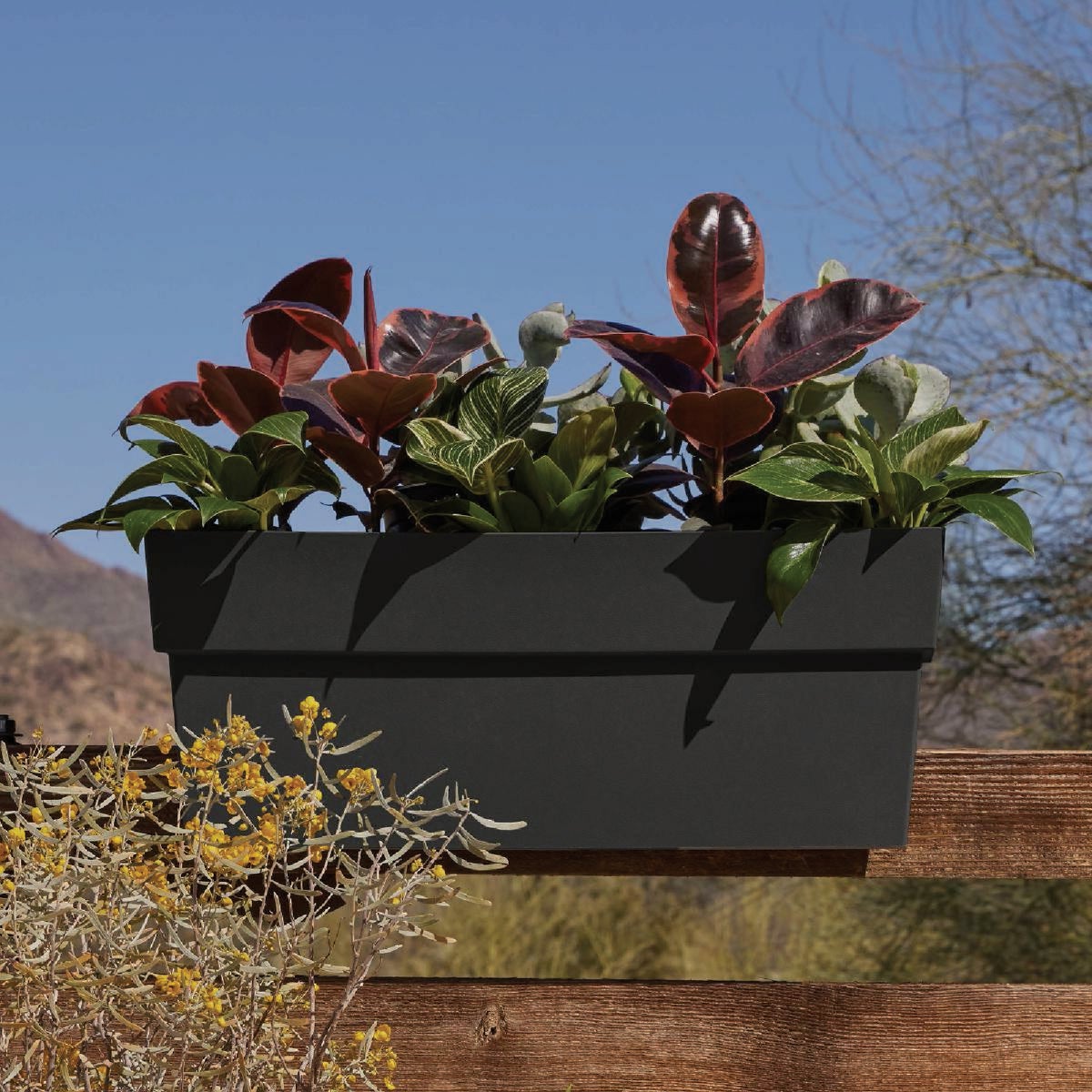 Bloem Finley 24 In. W. Recycled Ocean Plastic Black Rail Planter Image 2