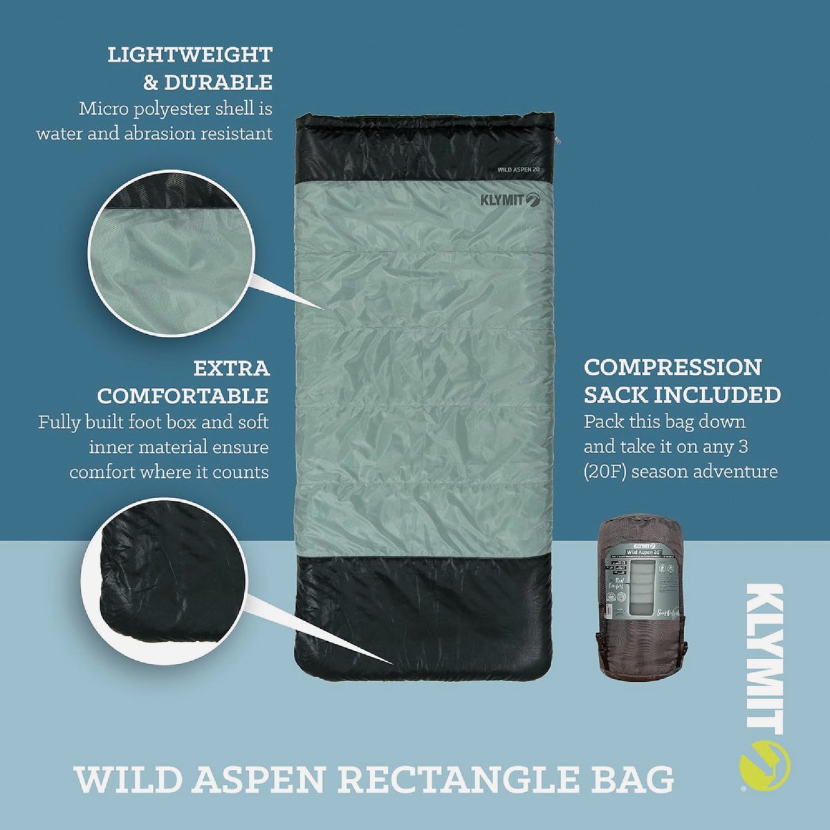 Klymit Wild Aspen 20 Deg F Rectangle Sleeping Bag Image 6