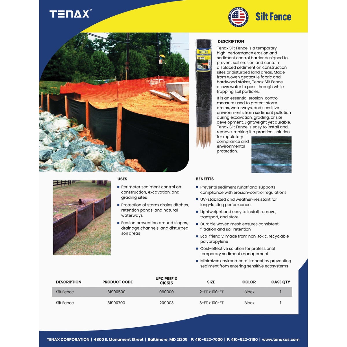 Tenax 2 Ft. H. x 100 Ft. L. Preassembled Black Woven Geotextile Silt Fence Image 2