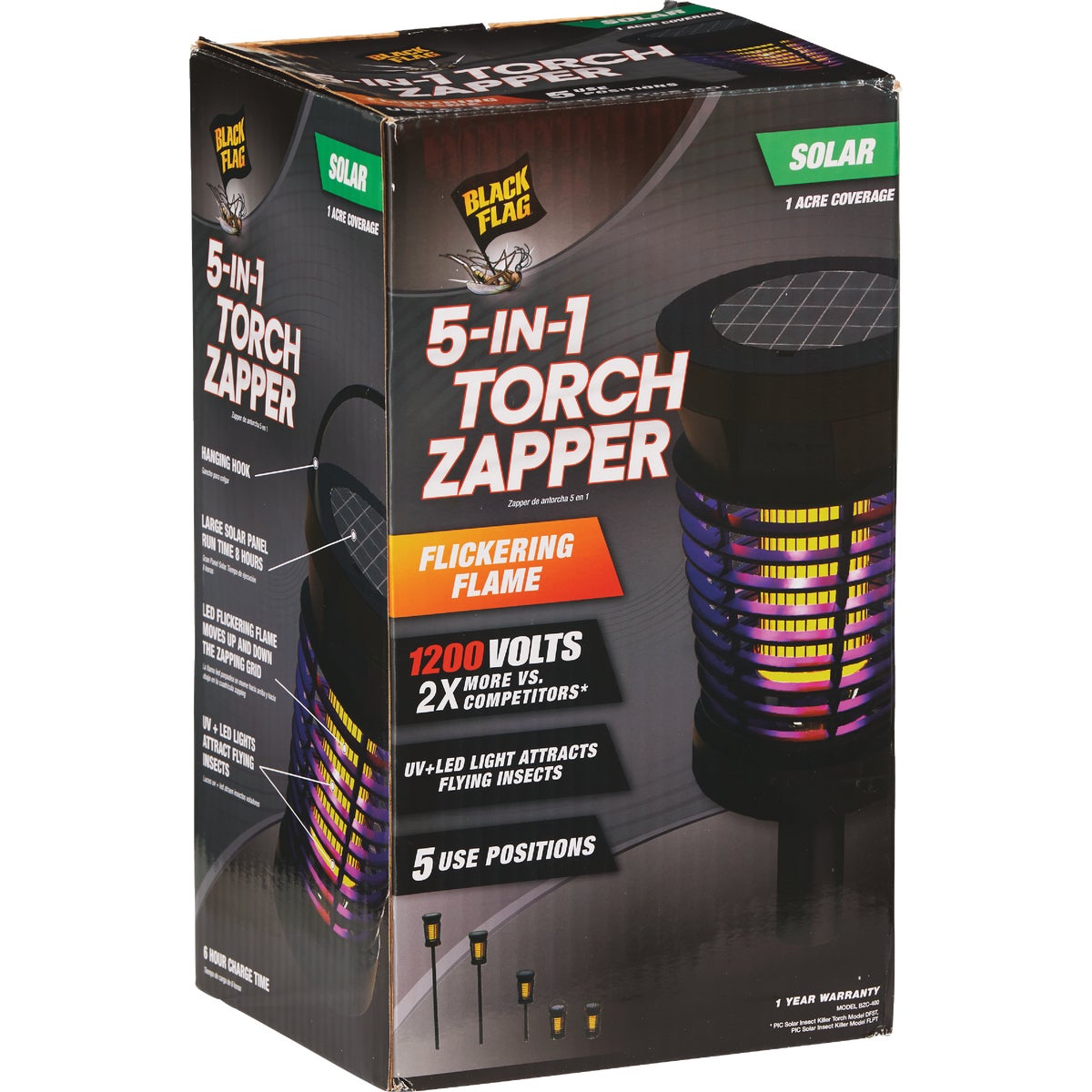 Black Flag 5-In-1 1200V Solar Torch Bug Zapper