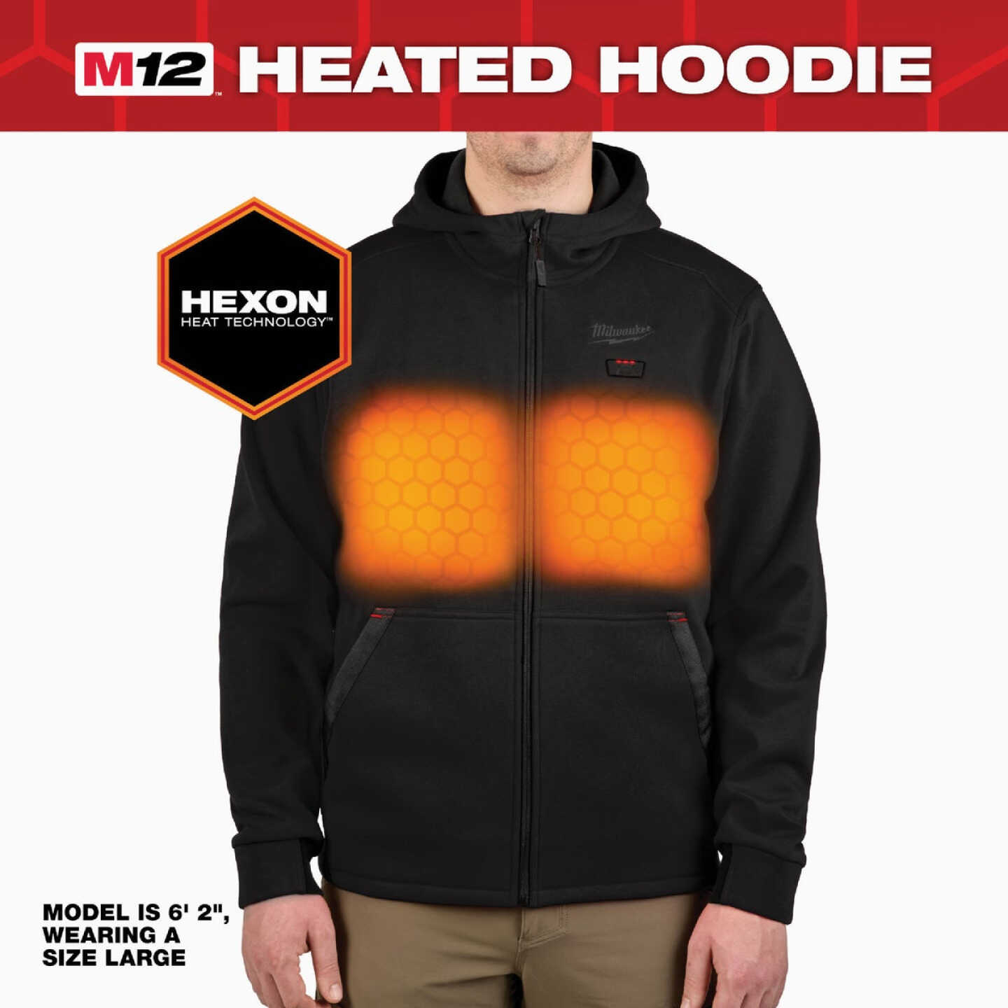 Milwaukee M12 Men's XL Black Full-Zip Heated Hoodie Kit Image 3