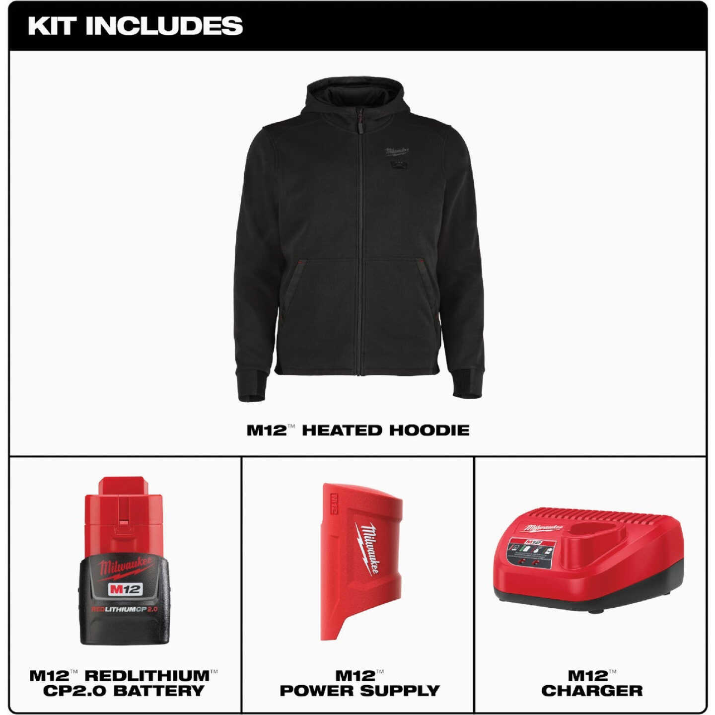 Milwaukee M12 Men's XL Black Full-Zip Heated Hoodie Kit Image 5