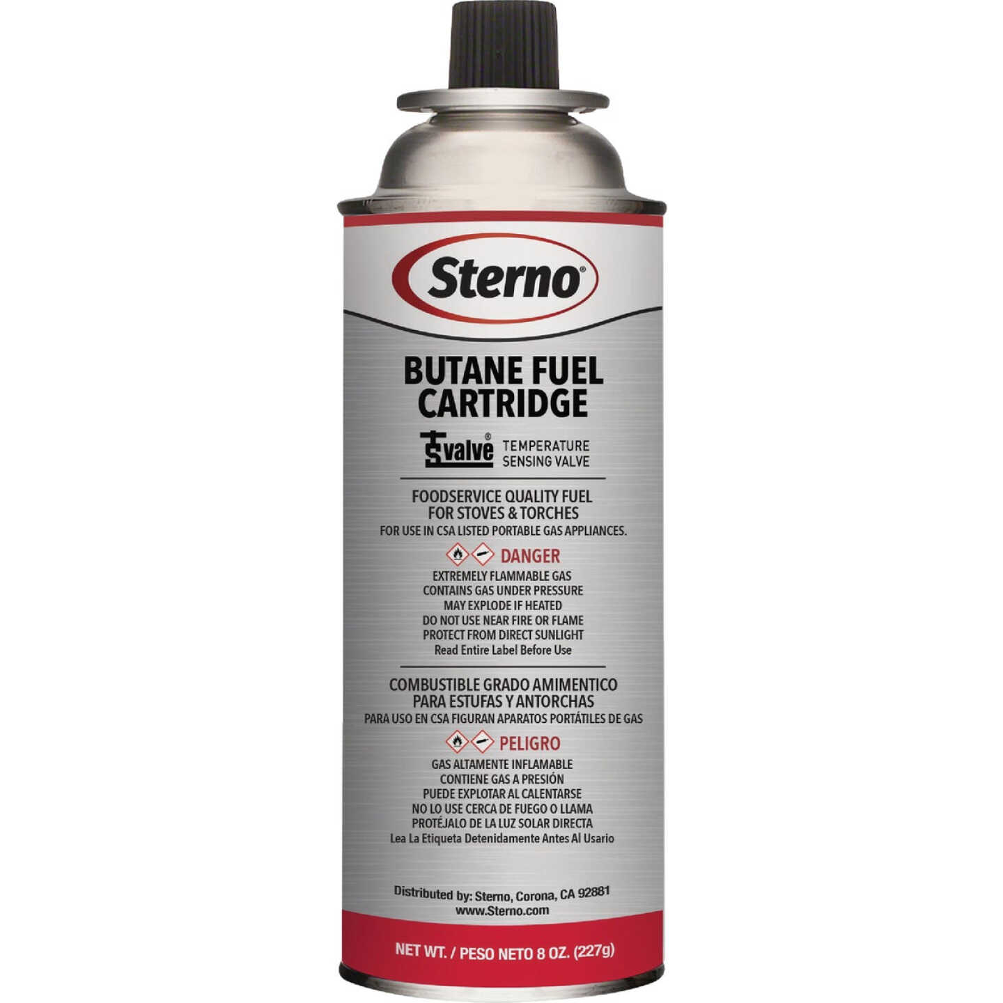 Sterno 8 Oz. Butane Fuel Cartridge with TSV Safety Valve Image 1