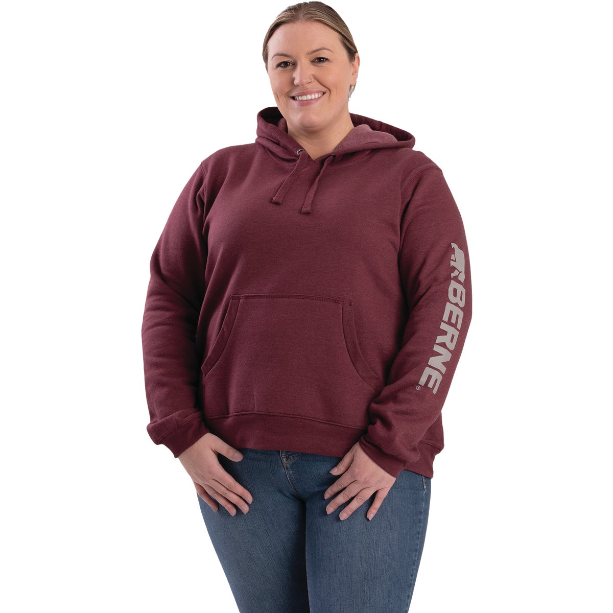 Berne Large Cabernet Women's Signature Sleeve Pullover Hooded Sweatshirt Image 2