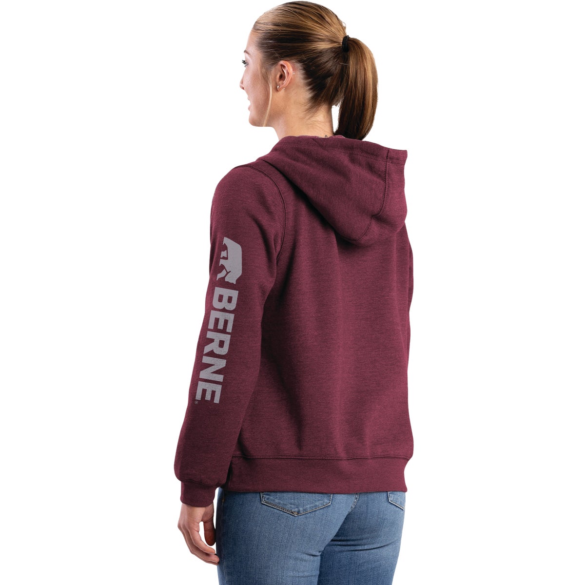 Berne Large Cabernet Women's Signature Sleeve Pullover Hooded Sweatshirt Image 3