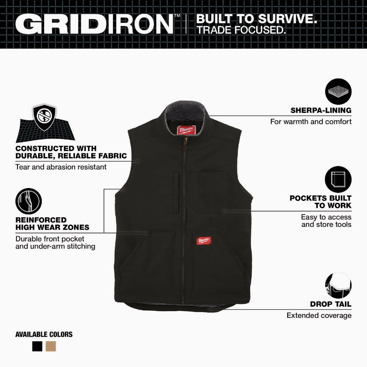 Milwaukee GRIDIRON Men's Medium Black Sherpa-Lined Vest Image 2