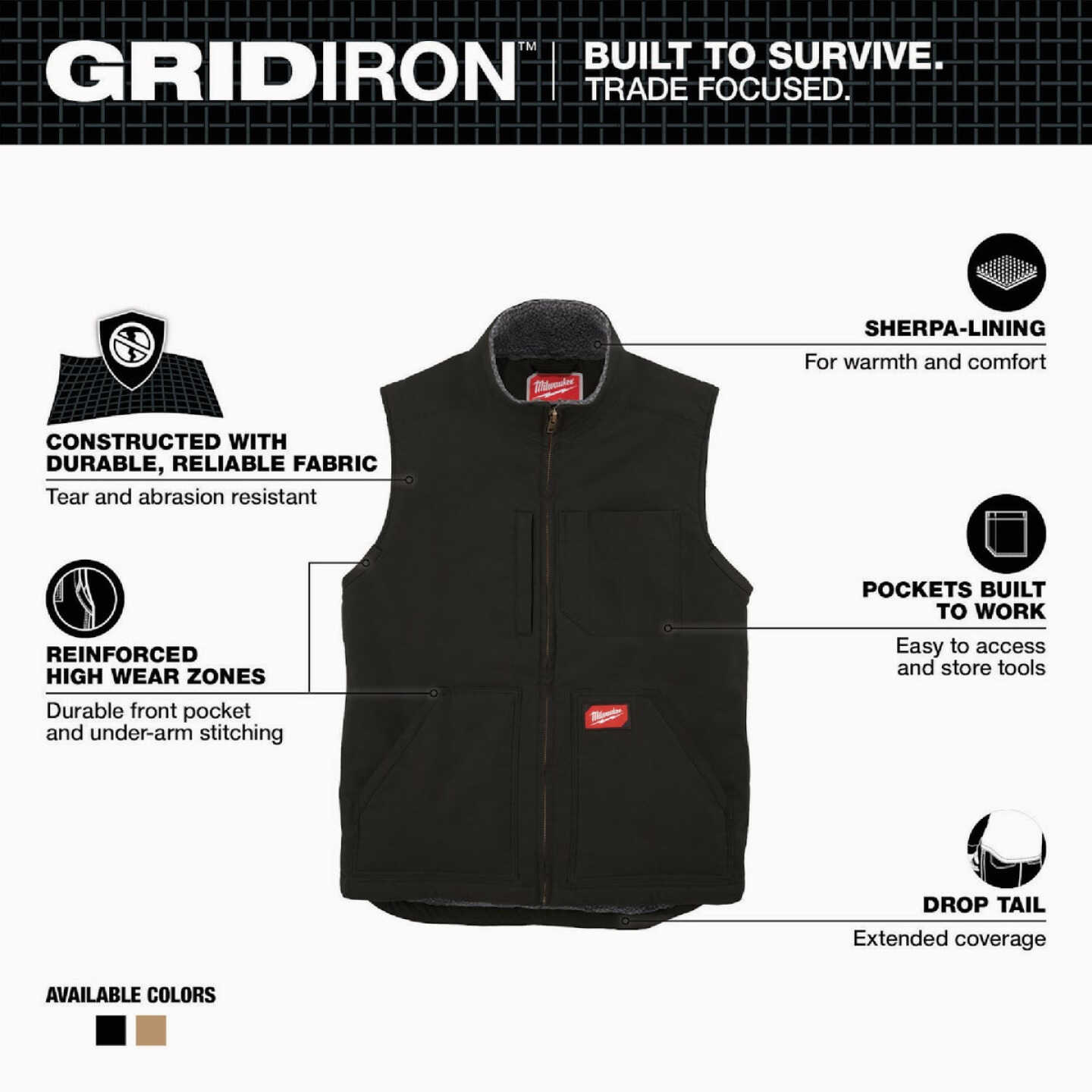 Milwaukee GRIDIRON Men's Medium Black Sherpa-Lined Vest Image 2