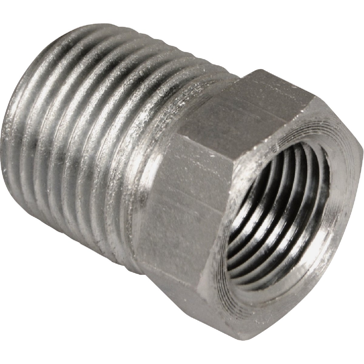 Apache 3/8 In. Male Pipe x 1/4 In. Female Pipe Hex Reducer Bushing Hydraulic Hose Adapter Image 1