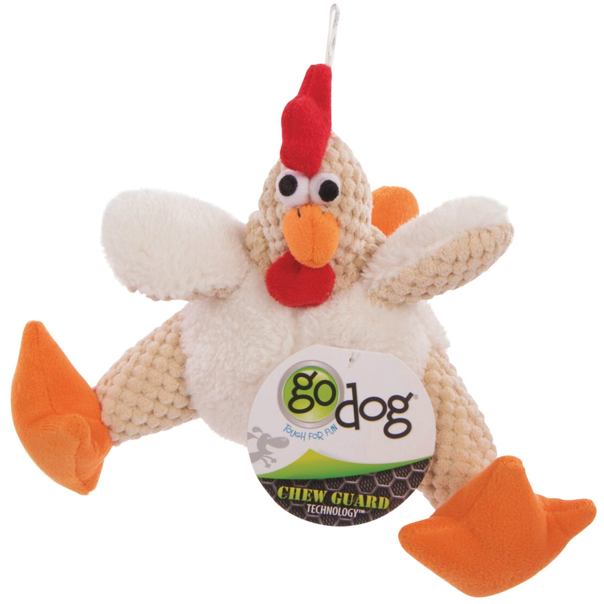 goDog Checkers Small White Fat Rooster Squeaky Plush Dog Toy Image 1