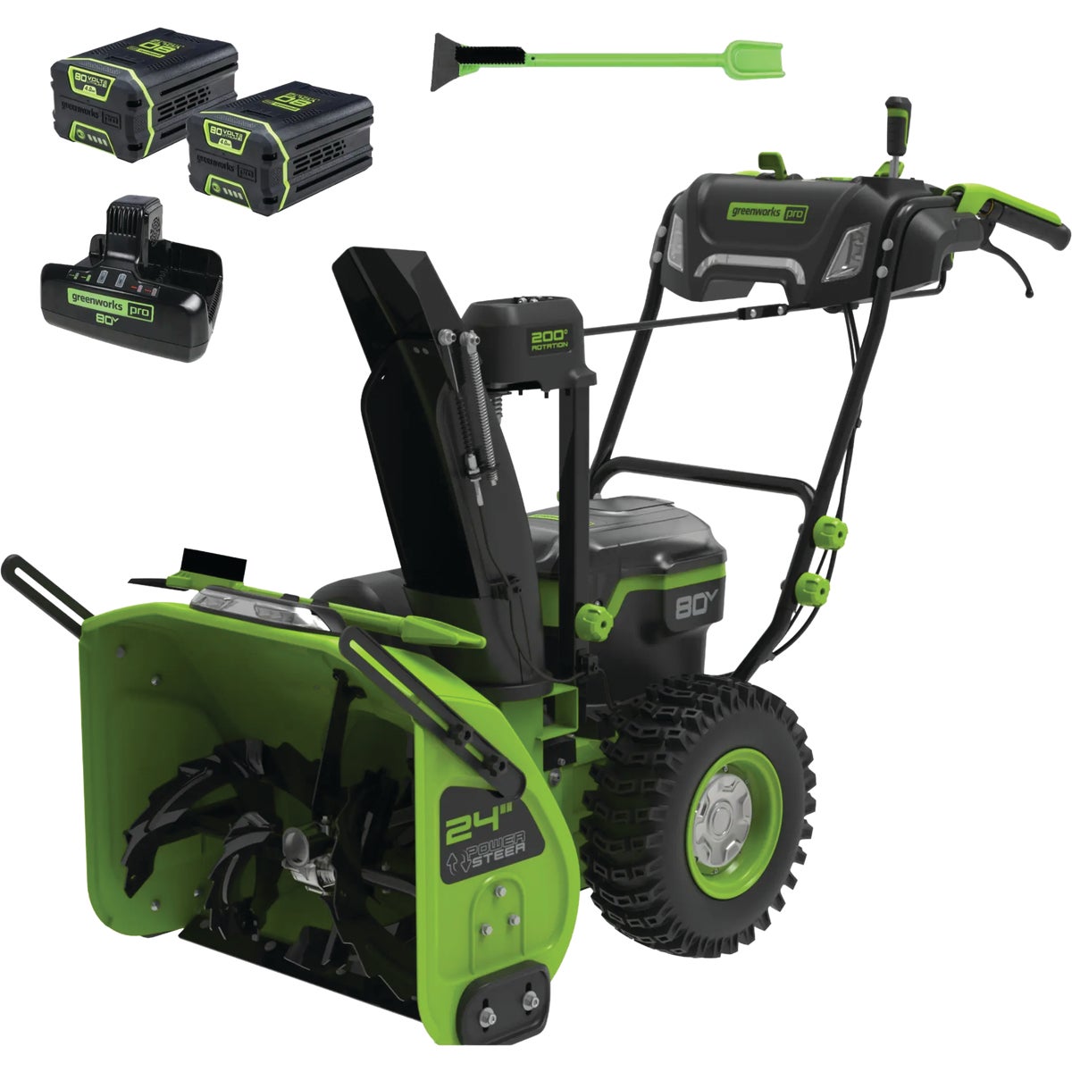 Greenworks 80V 24 In. Dual Stage Cordless Snow Thrower Kit with (2) 4.0 Ah Batteries & Charger