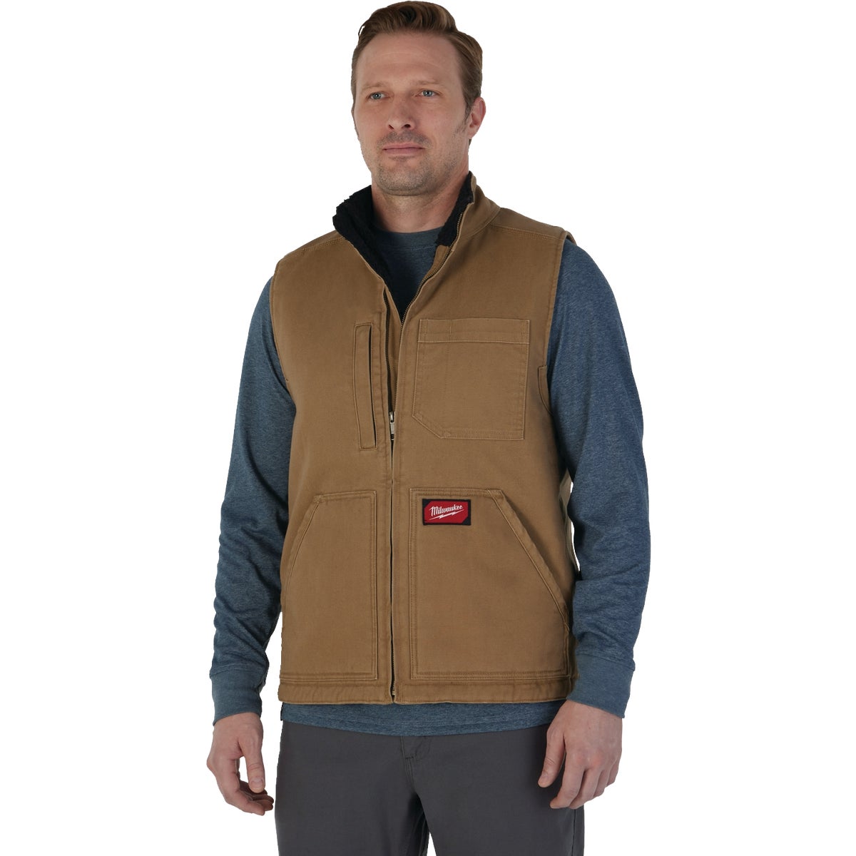 Milwaukee GRIDIRON Men's XL Brown Sherpa-Lined Vest