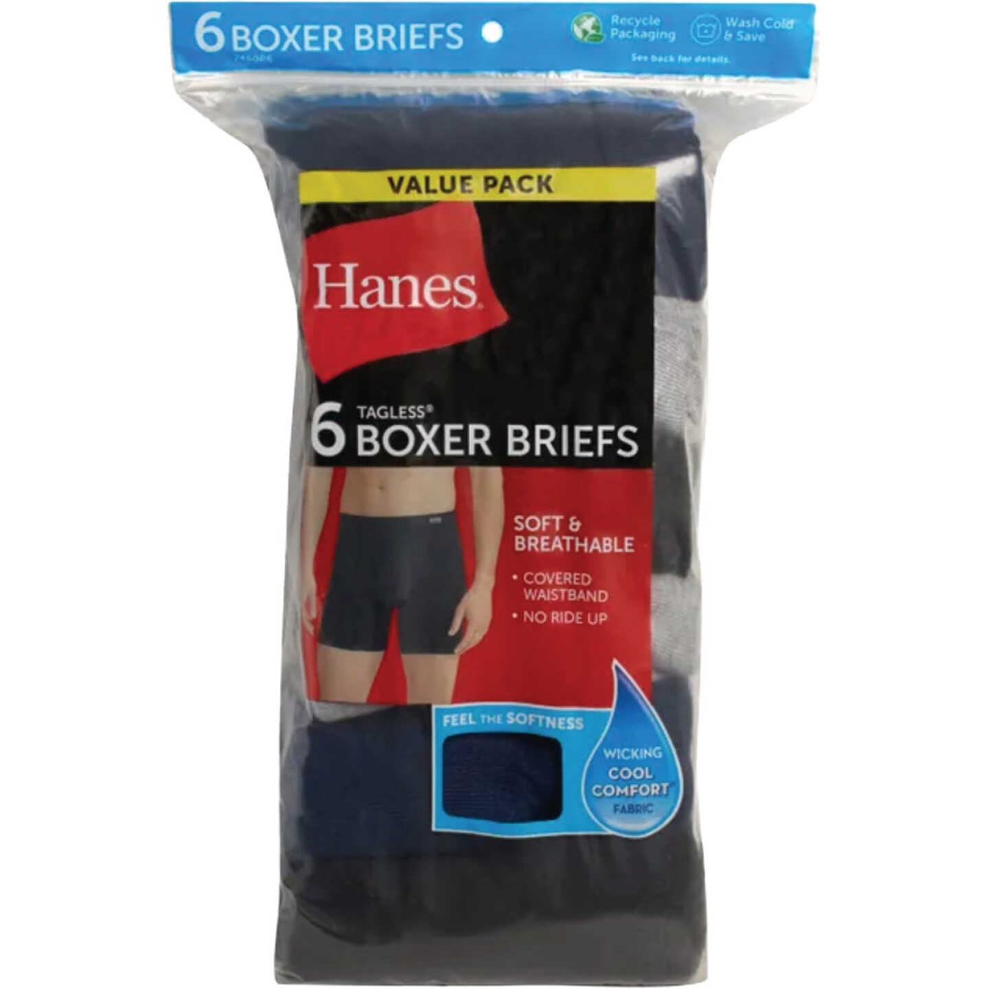 Hanes Men's L Black/Gray/Blue Boxer Briefs (6-Pack) Image 1