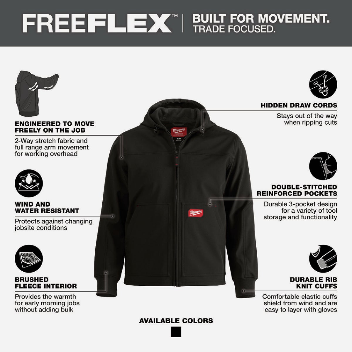 Milwaukee FREEFLEX Men's Small Black Softshell Hooded Jacket Image 2