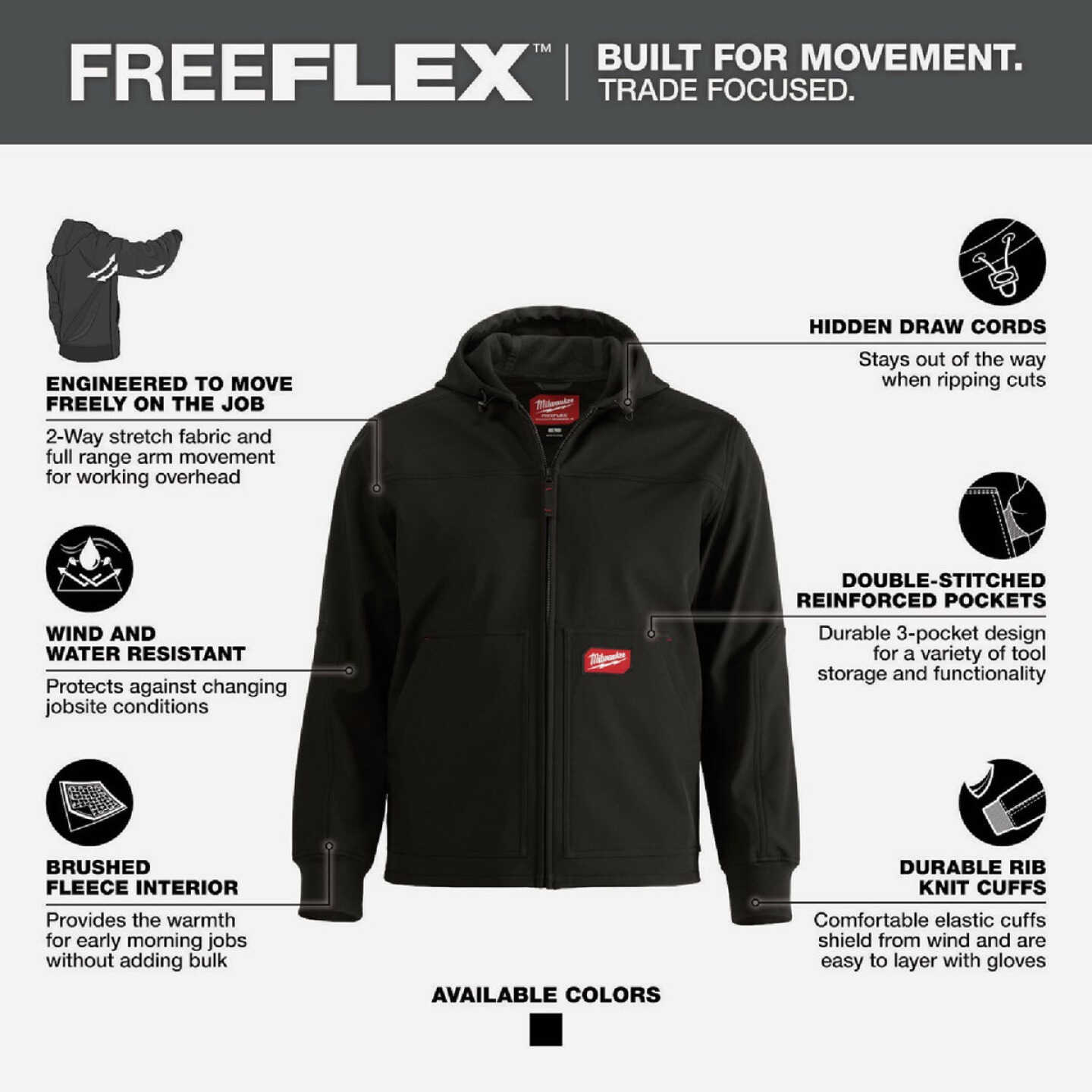 Milwaukee FREEFLEX Men's Small Black Softshell Hooded Jacket Image 2