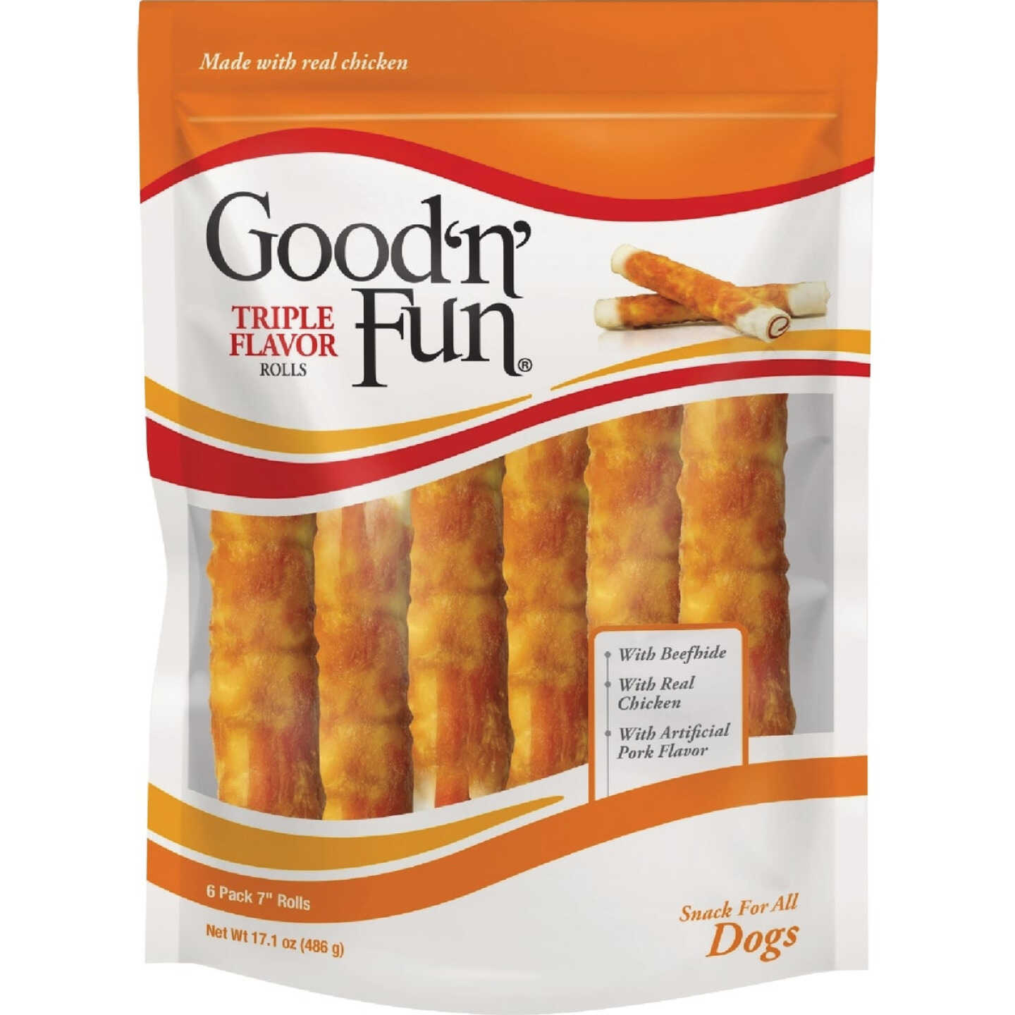 Good 'N' Fun Triple Flavor Roll Dog Snack (6-Pack) Image 1