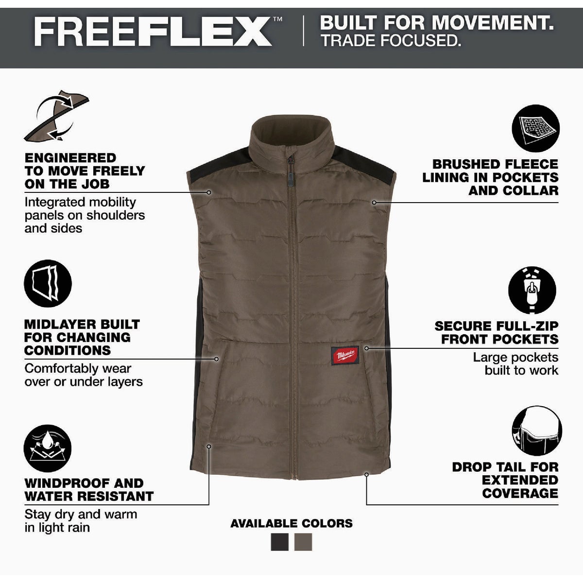 Milwaukee FREEFLEX Men's Large Brown Lightweight Insulated Vest Image 2