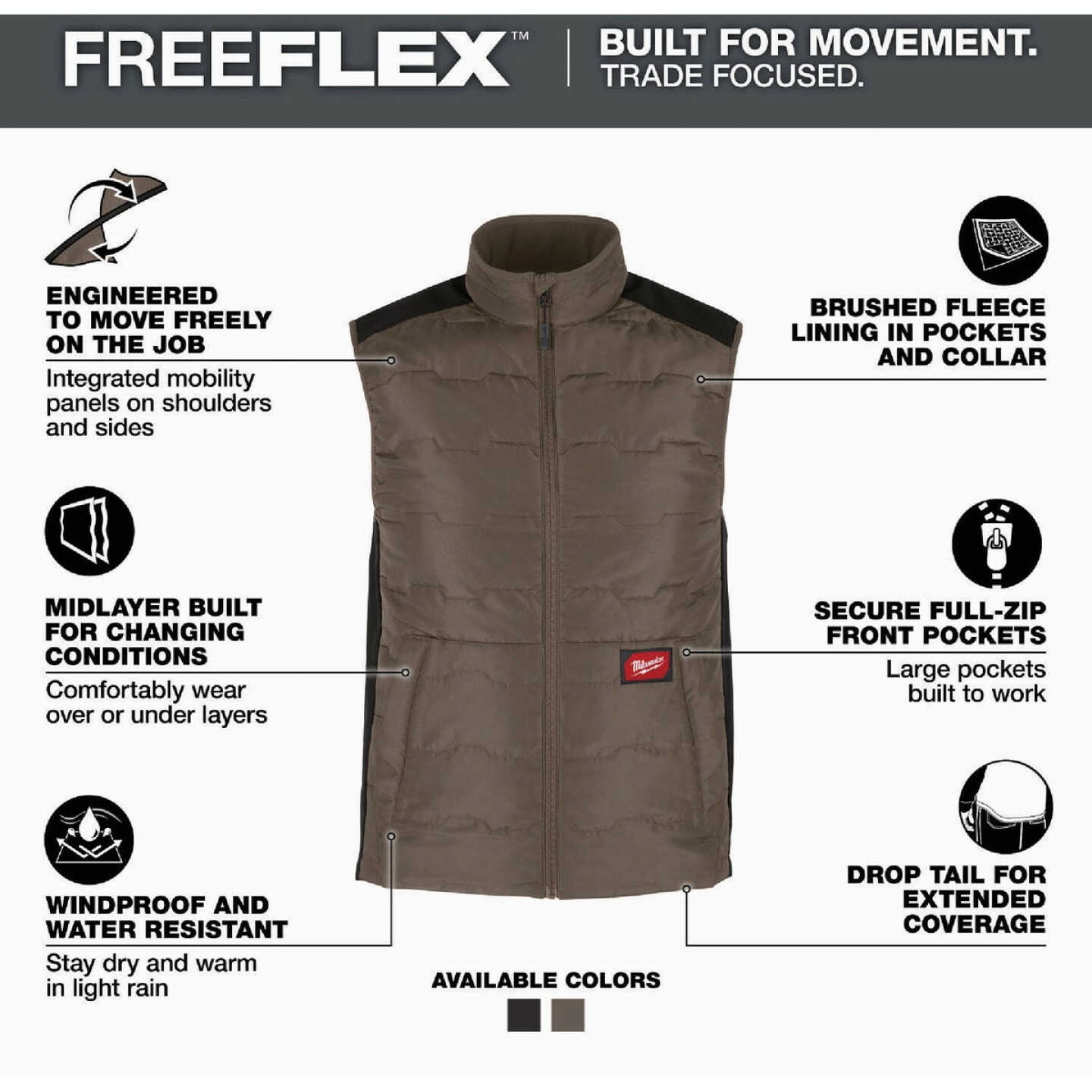 Milwaukee FREEFLEX Men's Large Brown Lightweight Insulated Vest Image 2