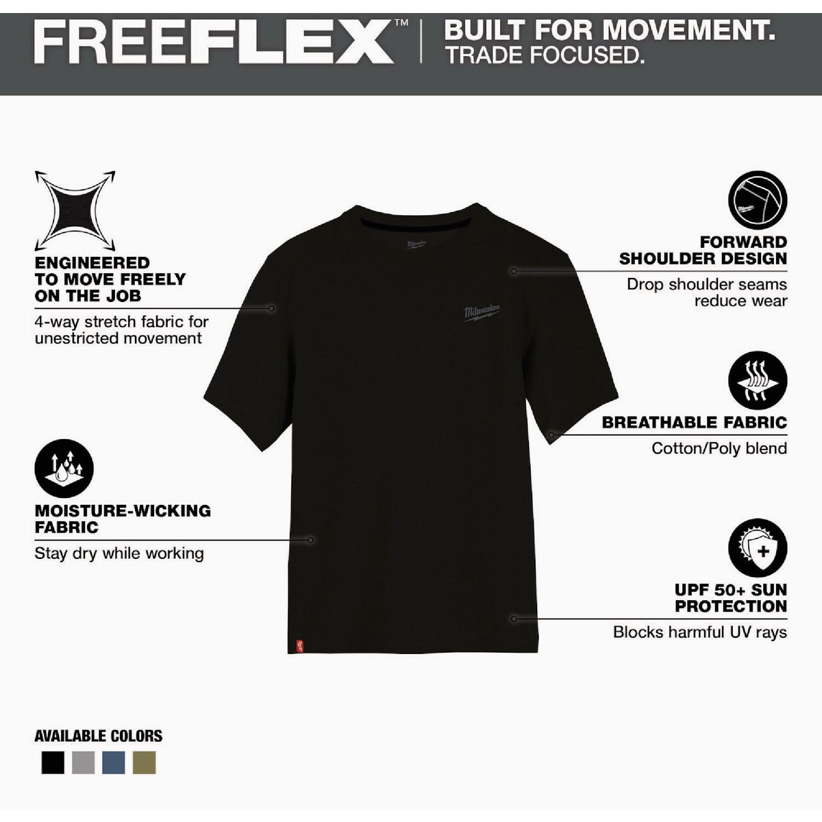 Milwaukee FREEFLEX Men's Medium Black Hybrid Short Sleeve Work Shirt Image 2