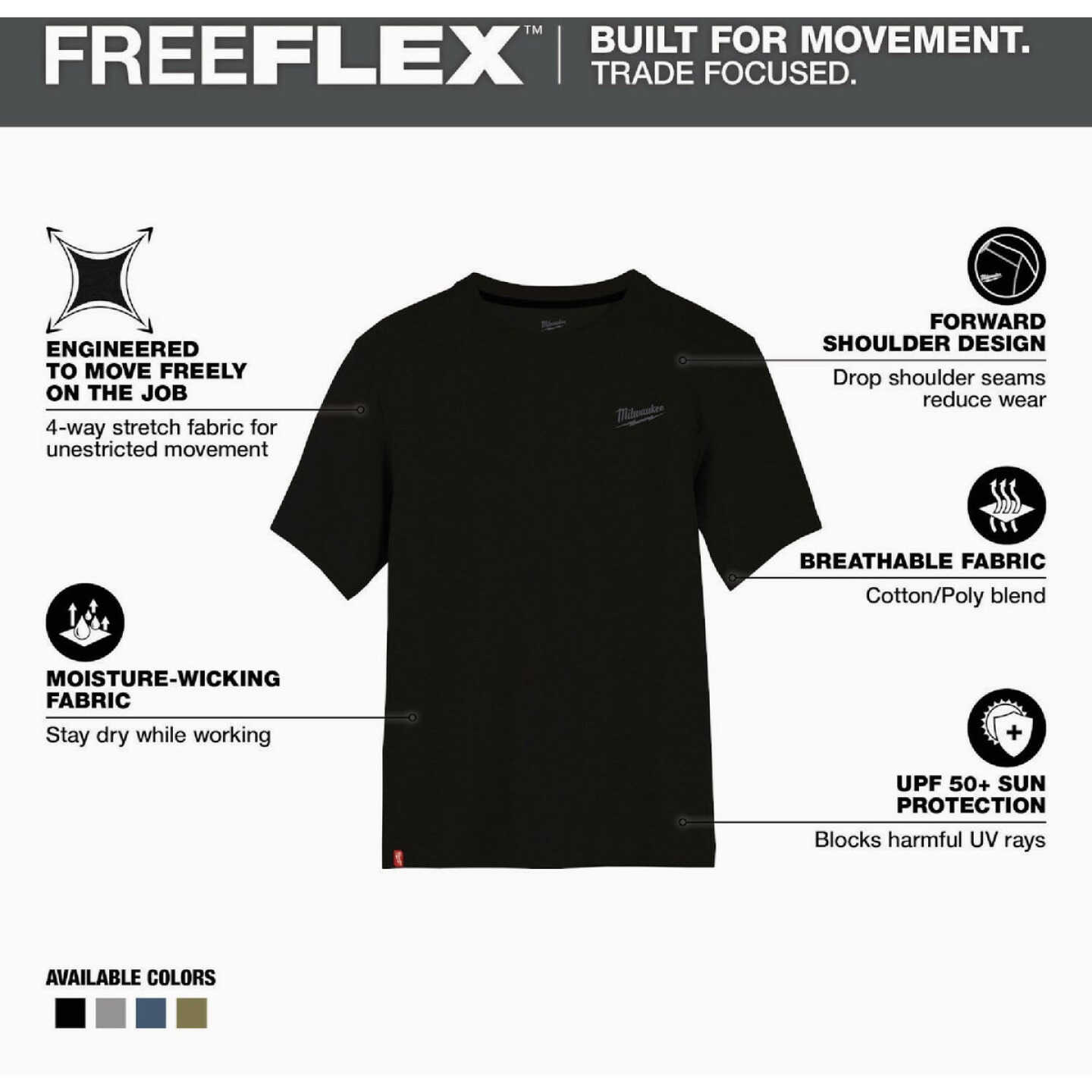 Milwaukee FREEFLEX Men's Medium Black Hybrid Short Sleeve Work Shirt Image 2