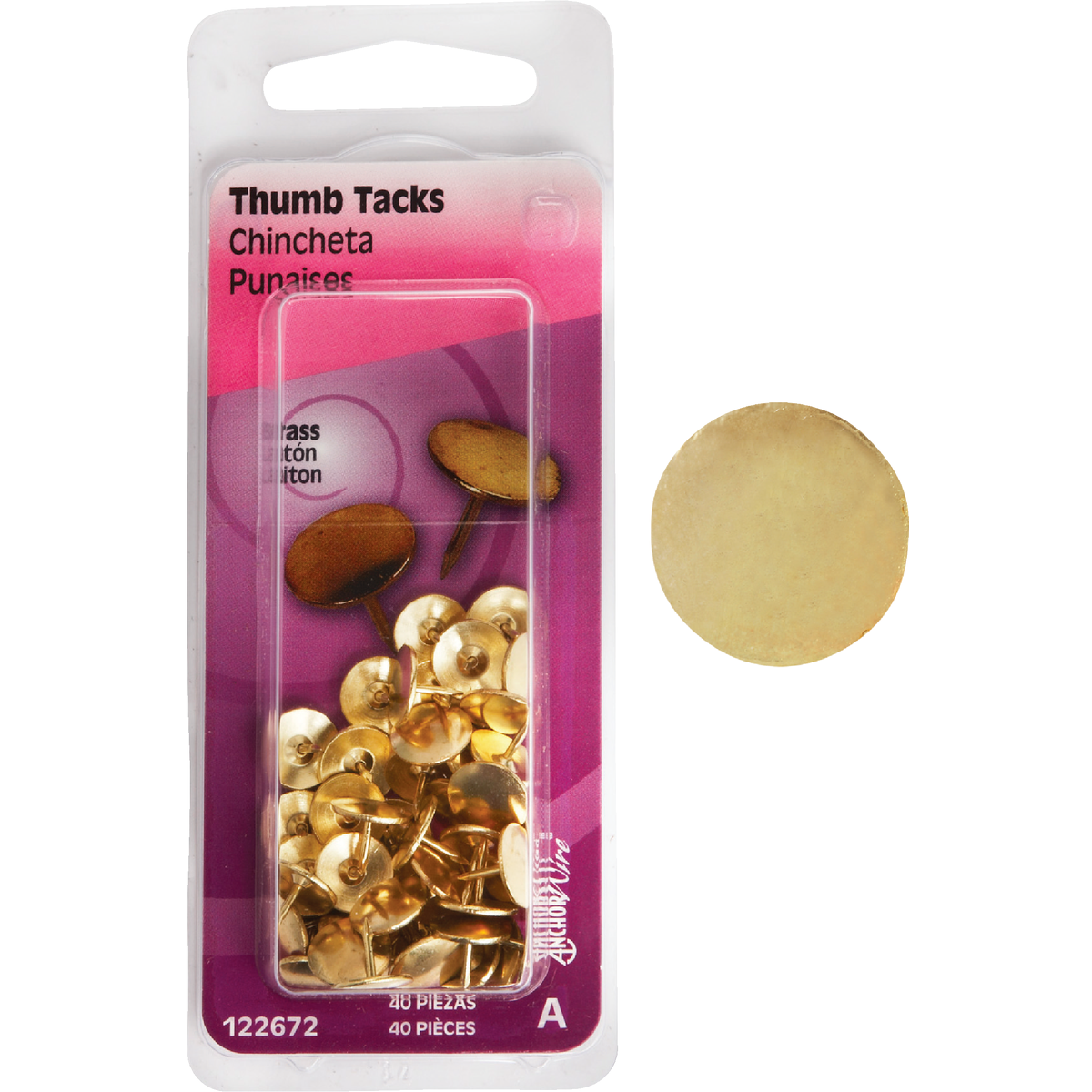 Hillman Anchor Wire Brass 23/64 In. x 15/64 In. Thumb Tack (40-Count)