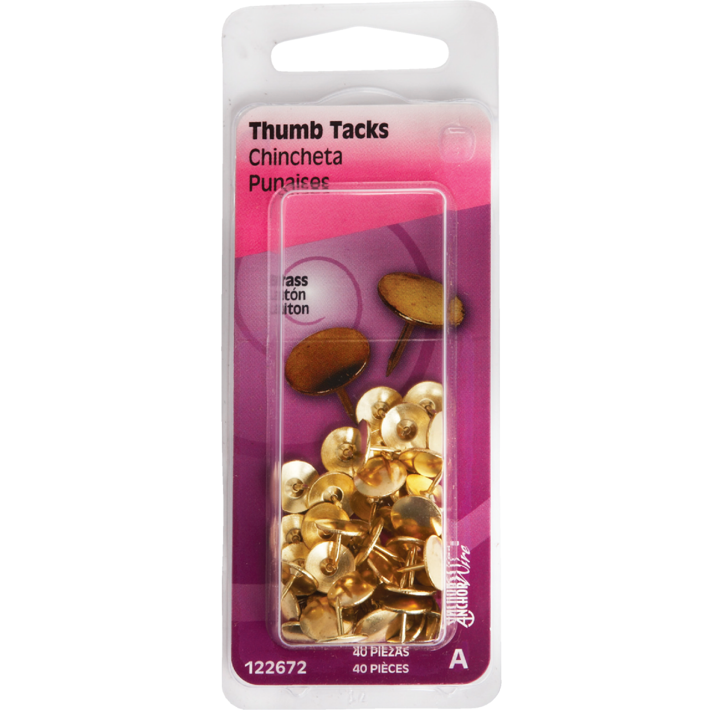 Hillman Anchor Wire Brass 23/64 In. x 15/64 In. Thumb Tack (40-Count) Image 2