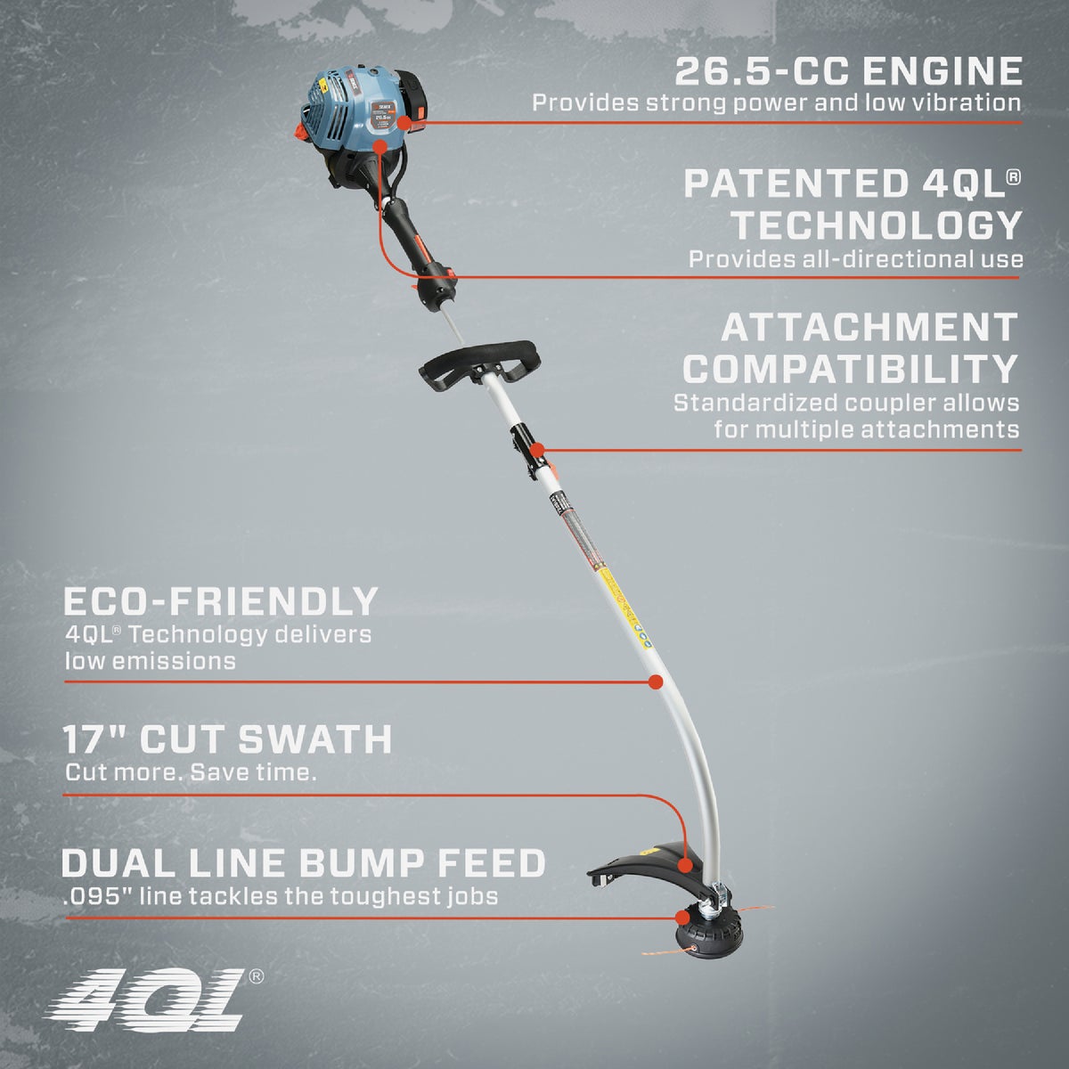 Senix 4QL 26.5cc 4-Cycle 17 In. Curved Shaft Gas Powered String Trimmer Image 2