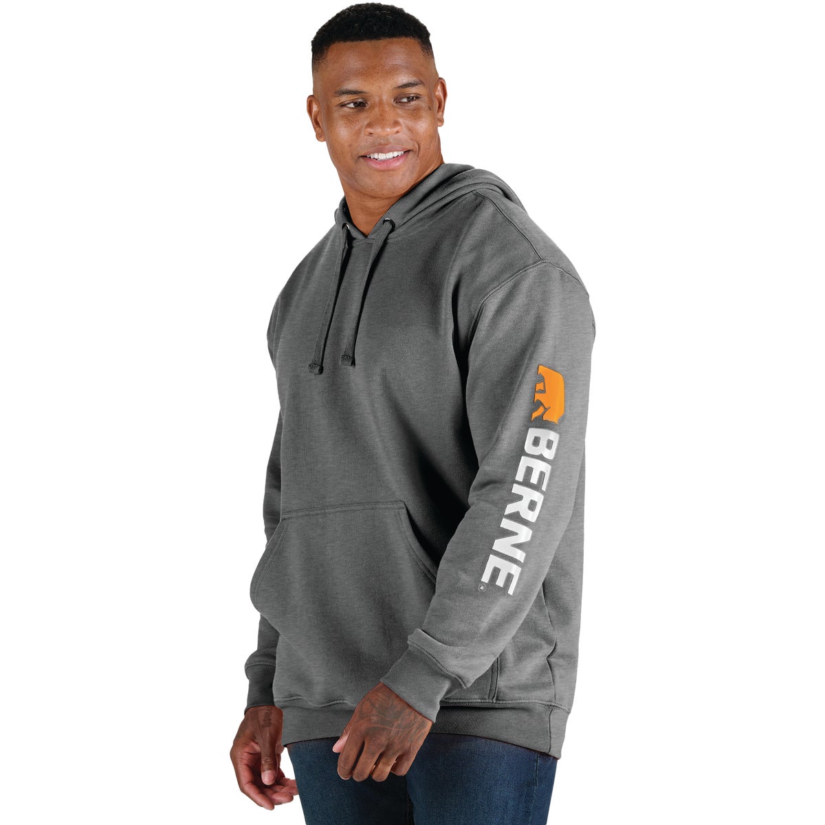 Berne Men's Large Regular Graphite Signature Sleeve Hooded Pullover Sweatshirt Image 1