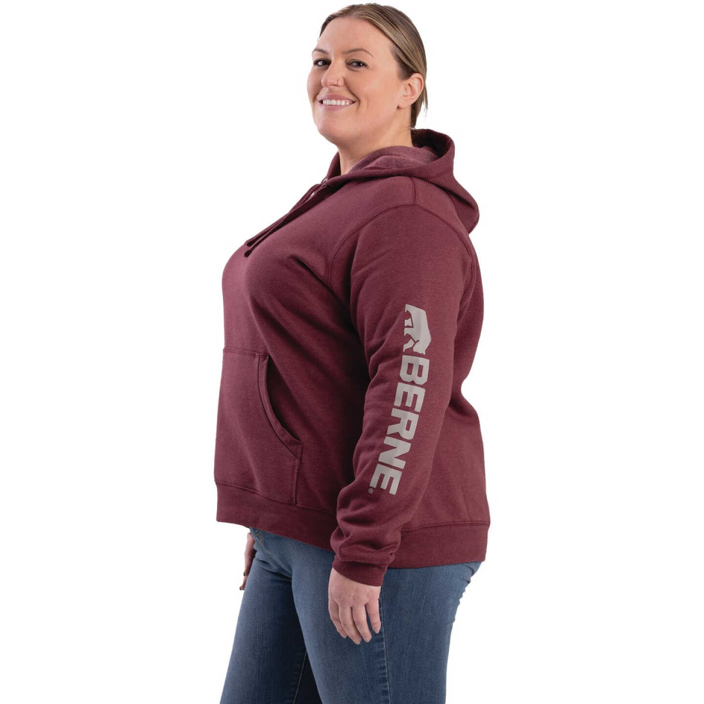 Berne XL Cabernet Women's Signature Sleeve Pullover Hooded Sweatshirt Image 4
