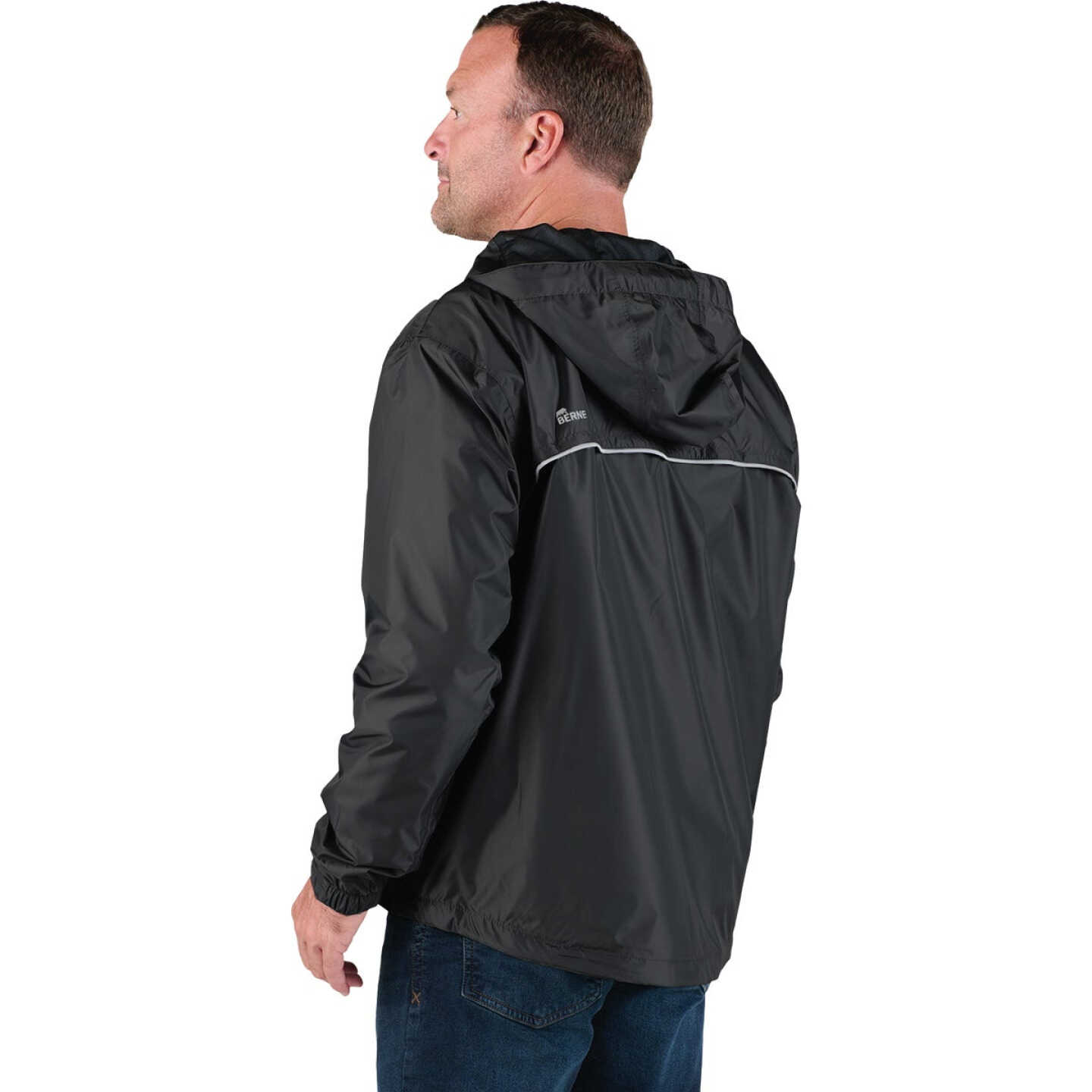 Berne Coastline Men's 2XL Black Lightweight Hooded Rain Jacket Image 2