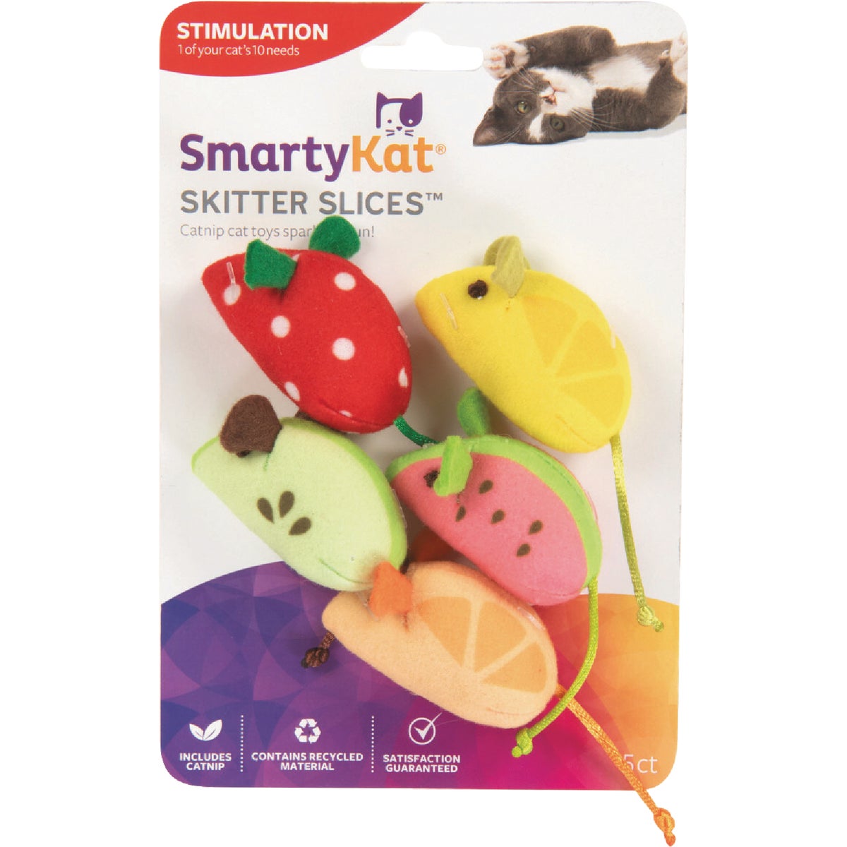 SmartyKat Skitter Slices Plush Catnip Mice Cat Toy (5-Pack)