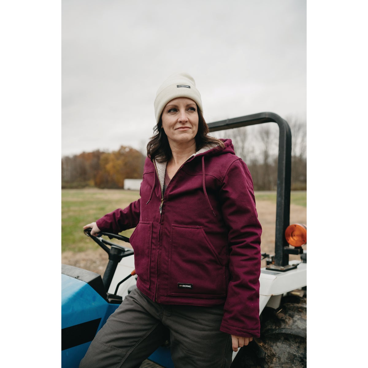 Berne Women's Large Plum Sherpa-Lined Softstone Duck Hooded Jacket Image 2