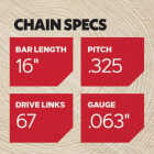 Oregon L67 ControlCut Saw Chain for 16 in. Bar - 67 Drive Links - fits Several Stihl models Image 6