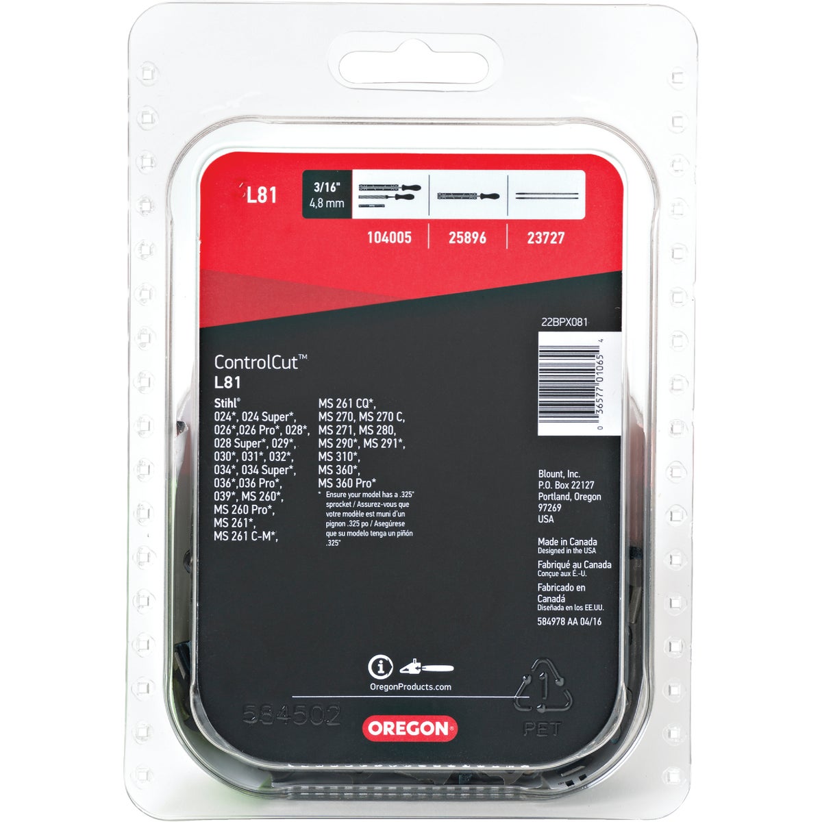 Oregon L81 ControlCut Chainsaw Chain for 20 in. Bar - 81 Drive Links fits Several Stihl models Image 6