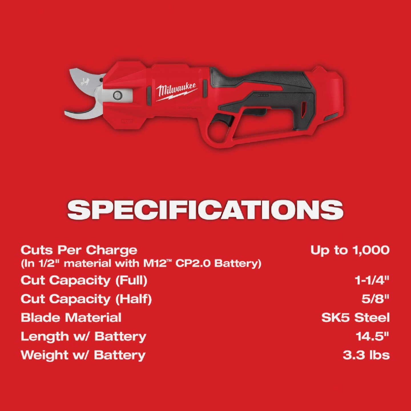 Milwaukee M12 Brushless Cordless Pruning Shears Kit with 2.0 Ah Battery & Charger Image 4