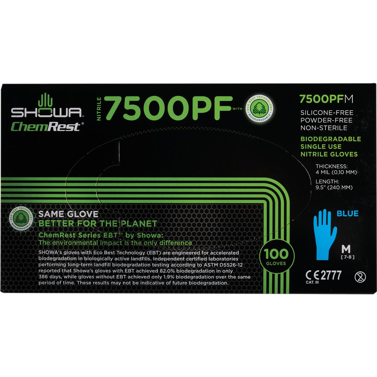 Showa Medium Blue Nitrile Biodegradable Disposable Gloves (100-Pack) Image 2