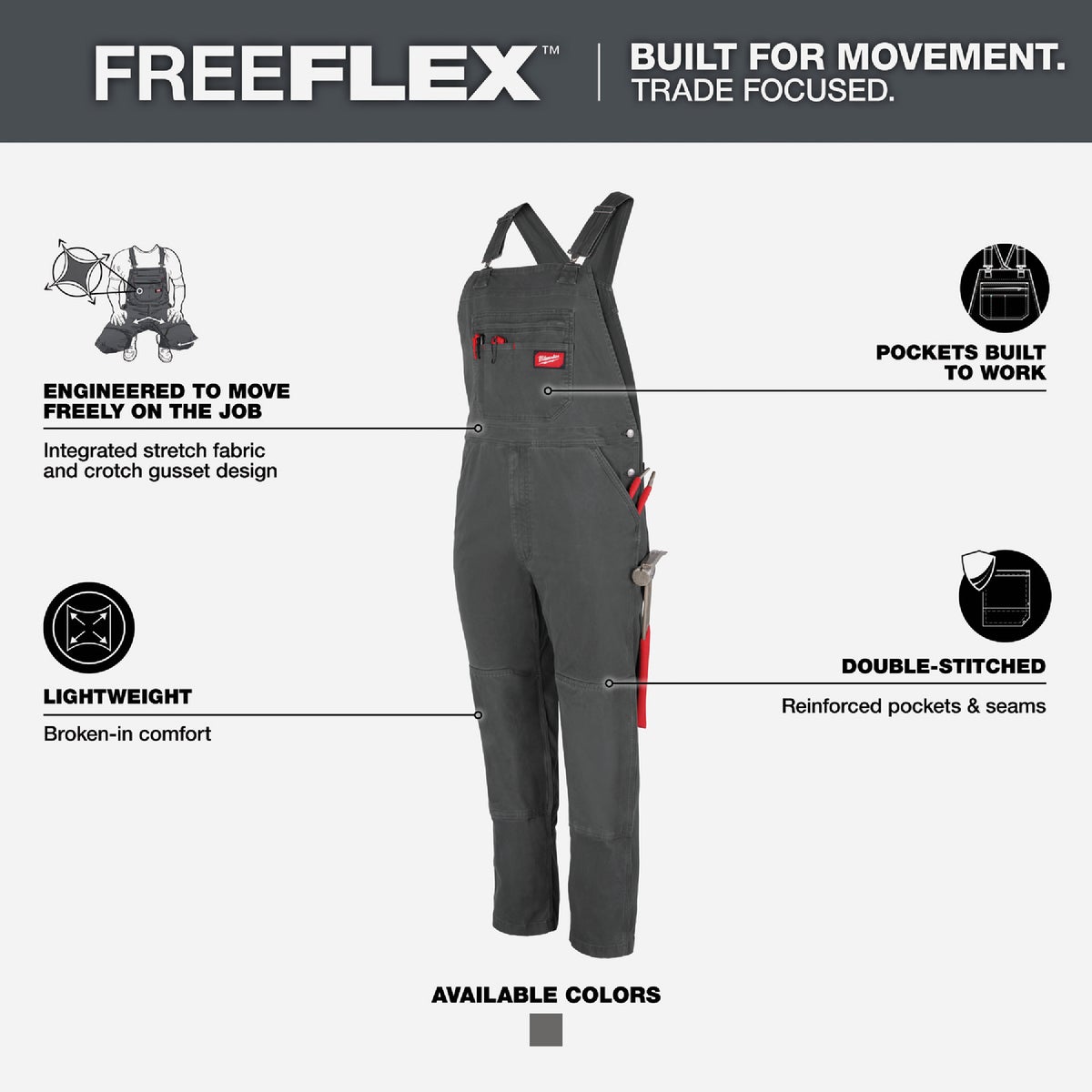 Milwaukee FREEFLEX Men's 38x32 Gray Unlined Bib Overalls Image 3