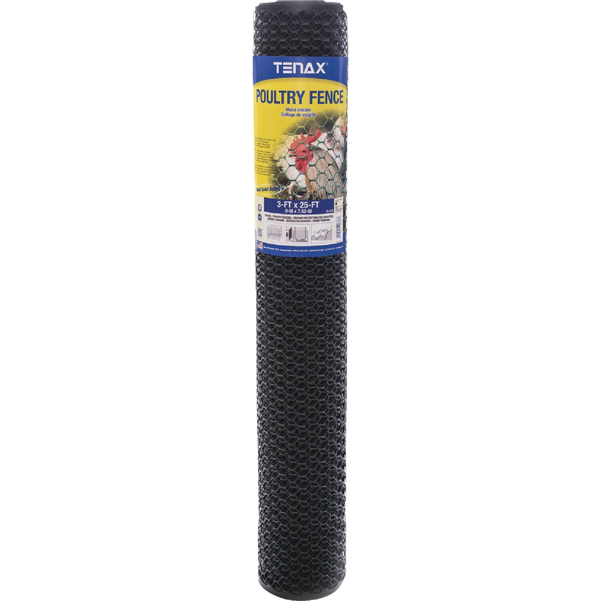 Tenax 3/4 In. x 3 Ft. H. x 25 Ft. L. Hexagonal Plastic Poultry Netting Fence, Black
