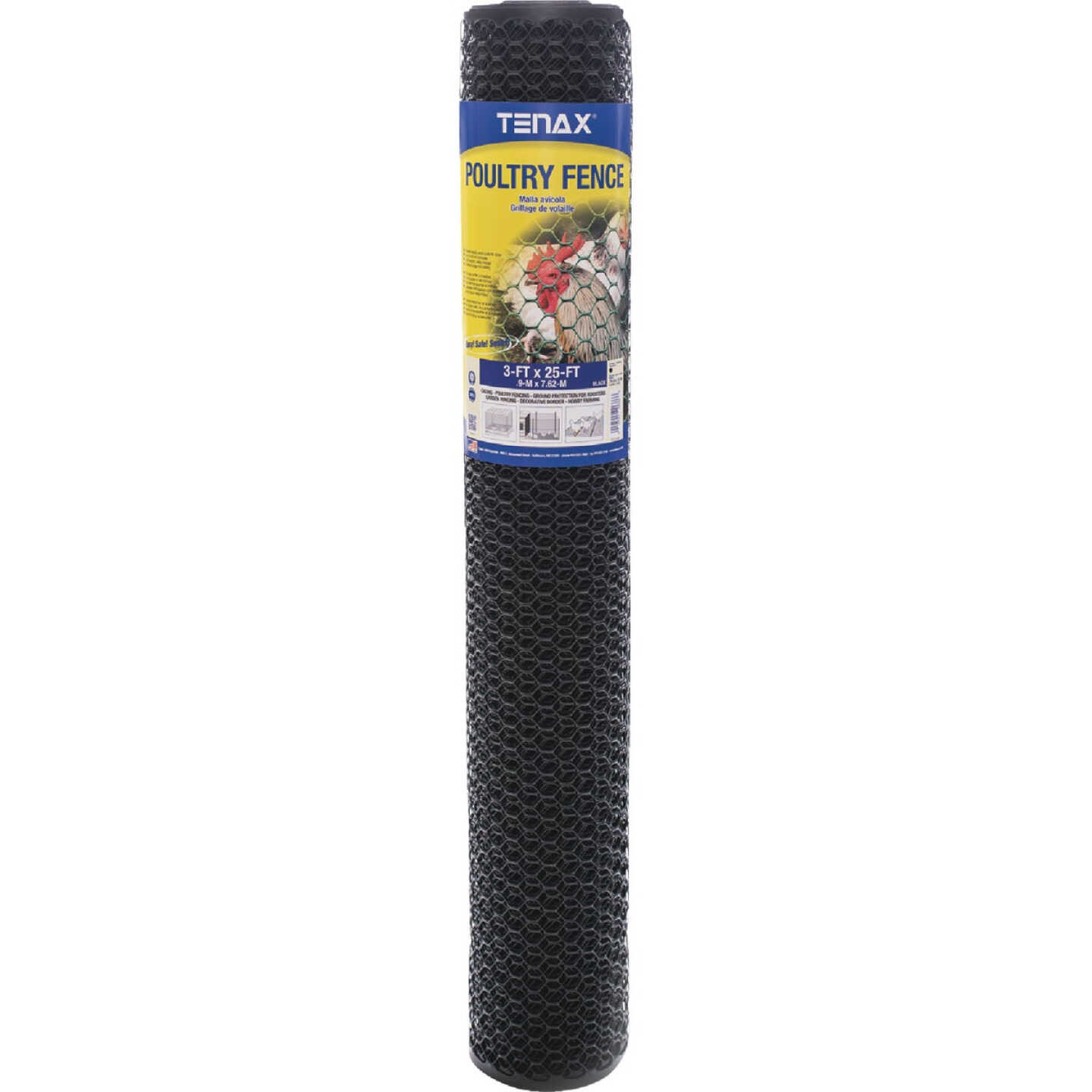 Tenax 3/4 In. x 3 Ft. H. x 25 Ft. L. Hexagonal Plastic Poultry Netting Fence, Black Image 1
